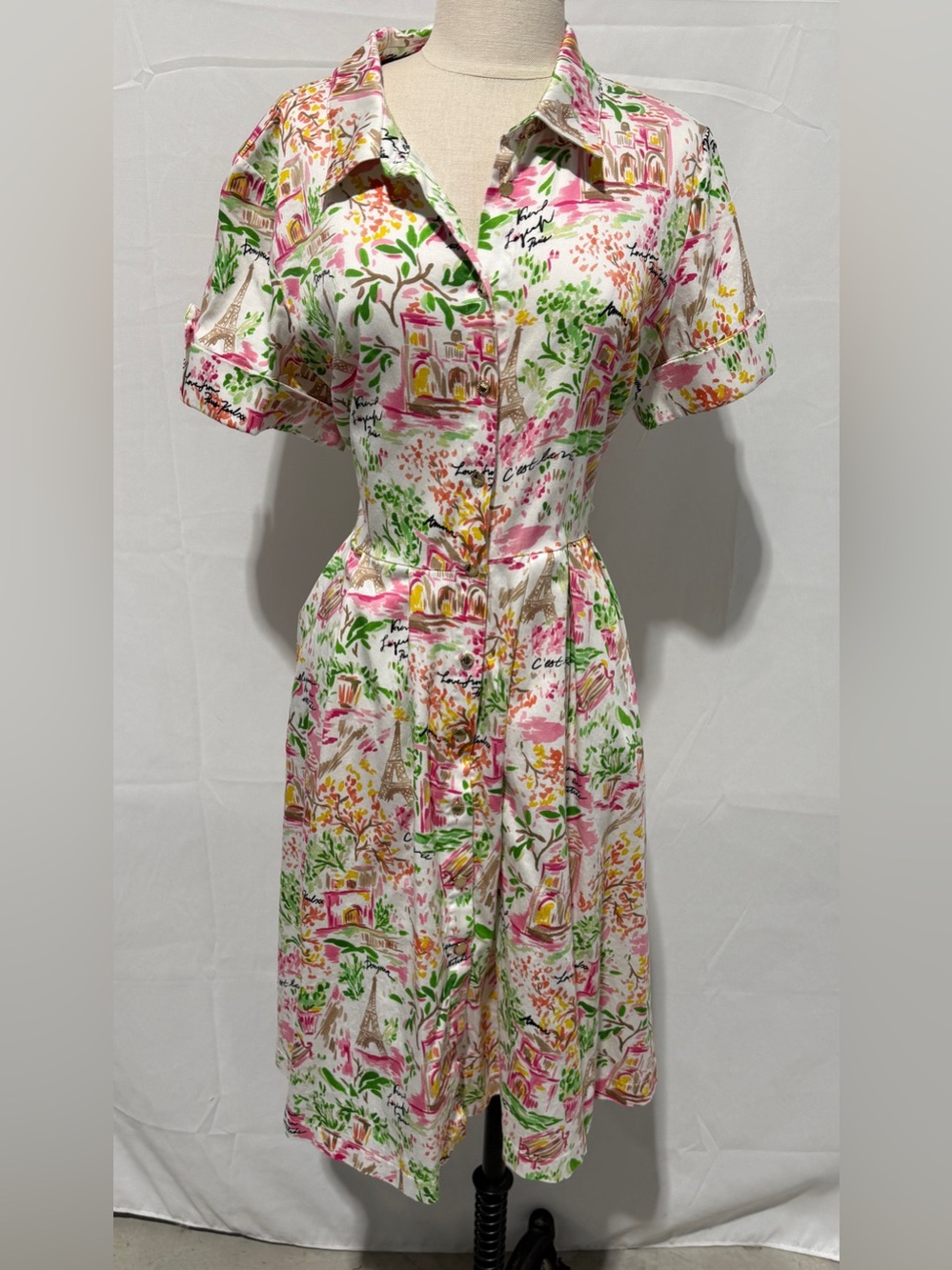Karl Lagerfeld Paris Eiffel Tower Print Shirtdress, Size 14